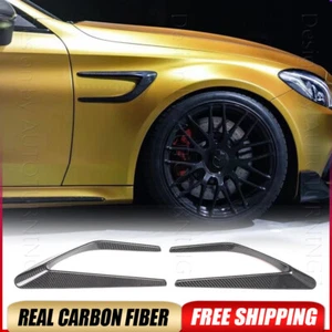 REAL Carbon Side Fender Vents Fins Cover For Mercedes Benz W205 C63 4D 15-21 - Picture 1 of 14