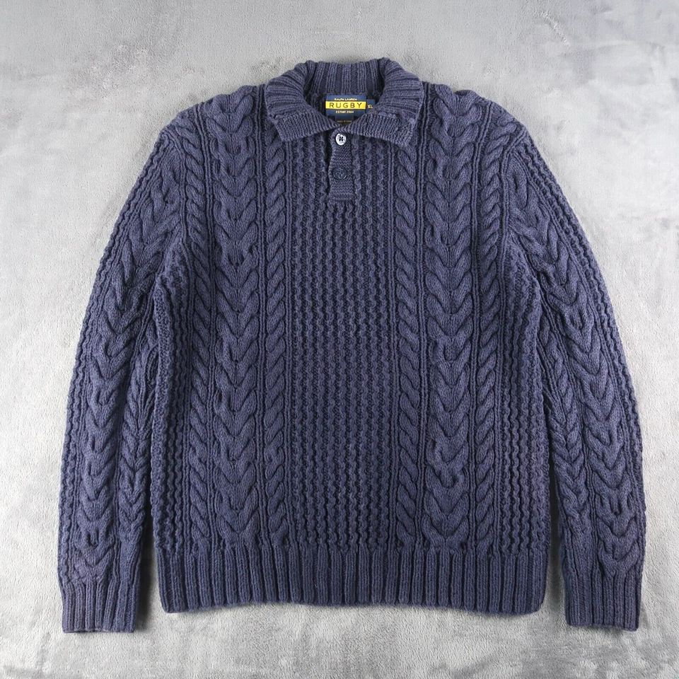 Suéter Ralph Lauren Rugby Para Hombres Cuello XL Pescado Pescador Tejido con Cable Azul Marino Foto 1 de 4