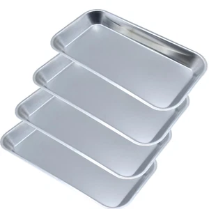 Stainless Steel Trays, 4 Pack Metal Tray Medical Tray Dental Procedure Tray, Lab - Picture 1 of 7