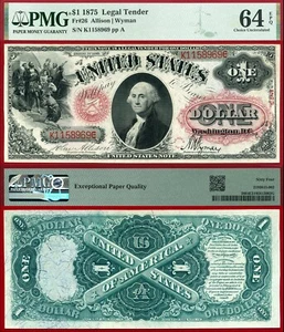 1875 $1 Legal Tender Note FR-26 PMG Choice Uncirculated 64EPQ Sawhorse Red Seal - Picture 1 of 3