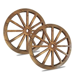2pcs Thick Real Wood Wheels, 12.6" Wooden Wagon Wheel Decor, Hanging Decorati... - Picture 1 of 5