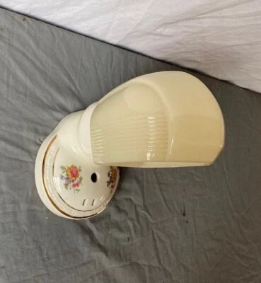  Antique Ivory Ceramic Sconce Old Custard Shade Wall Light Floral Gold 278-22E - Image 1 of 4