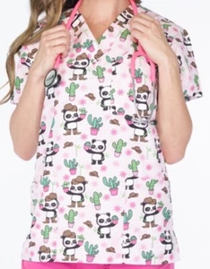 NWT Women's XL I Love Scrubs Country Panda Print Scrub Top - Picture 1 of 1