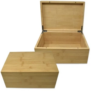 Scatola grande in legno di bambù 11" x 8" x 4,75" - con coperchio incernierato - scatola ricordo in legno - Foto 1 di 3