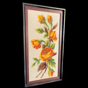 Vintage Orange Roses Tapestry Needle Point Wall Art Picture - Picture 1 of 4