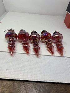 5er Set irisierende rubinrote Ornamente aus mundgeblasenem Glas - Bild 1 von 13