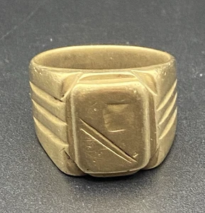Anello Vintage Ottone Sigillo Art Decò Design Geometrico Uomo Misura 11 Biker Boho 17g - Foto 1 di 8