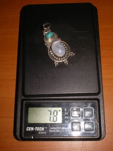 Vintage 925 Sterling Silver Moonstone & Turquoise SUNBURST Pendant 7.8 gr 1.75" - Picture 1 of 7