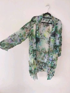 ALQUEMA Green Colourful Kimono Size 1 Lightweight 3/4 Sleeves - Picture 1 of 7