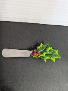 Christmas Holiday Cheese Knife Spreader Holly Berry 4 Inch Stainless Steel - Picture 1 of 4