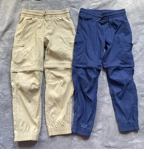 Cat & Jack Lot Of 2 Boys Zip-Off Convertible Cargo Hiking Pants Blue Khaki S 7/8 - Picture 1 of 13