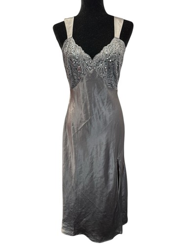 UNDERCOVER Abito vintage Victoria’s Secret raso pizzo slip M grigio argento anni 90 Y2K midi