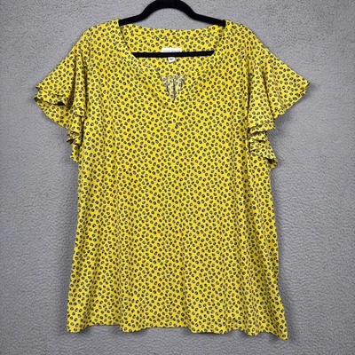 Top Susan Graver para mujer 3X amarillo estampado de insectos túnica tejida líquida oficina carrera Foto 1 de 4