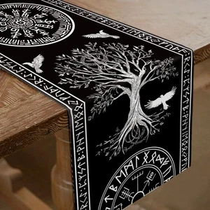 Viking Thick Table Runner Black and White Gothic Table Decor Tree of Life Pol... - Picture 1 of 7