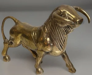 Vintage Brass Bull Figure Heavy Large Cattle Decorative Solid Brass Bull Statue - Picture 1 of 10