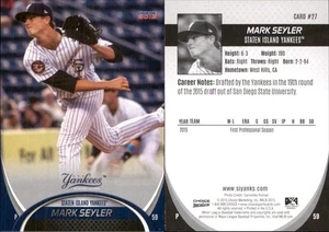 Mark Seyler 2015 Choice Staten Island Yankees #27 RC FREE SHIP *AutographDen* - Picture 1 of 1