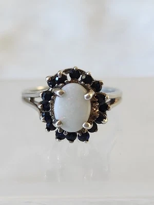Tested~Vintage 925 Sterling Silver RING Opal & Black Spinel. SIZE 6 - Image 1 of 4