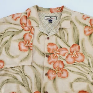 Tommy Bahama Mens Orange Green Floral Camp Silk Short Sleeve Shirt Size L - Picture 1 of 7
