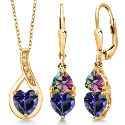 18K Yellow Gold Plated Silver Blue Iolite and Green Mystic Topaz Pendant - Image 1 of 4