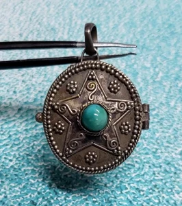 Natürlich Türkis Edelstein 3.6cm Vintage 925 Silber Offen Kiste Anhänger - Bild 1 von 9