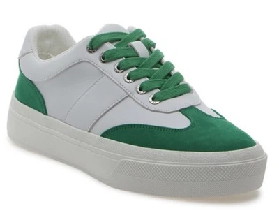 White/Green Faux Suede Cute Athletic Sneakers By J/Slides NYC Size 8 1/2 GABLE  - Image 1 of 4