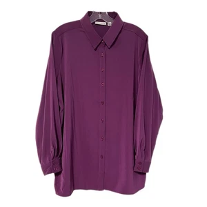 Susan Graver Peachskin Big Shirt Größe Medium Stretch Knopfleiste pflaume lila - Bild 1 von 13