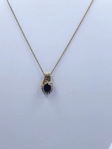 Samuel Aaron Oval Lab Created Blue & White Sapphire Pendant & Chain, Yellow Gol - Picture 1 of 10