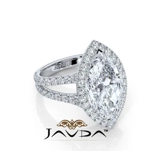 Anillo de compromiso de diamantes marquesa con punta en U con vástago dividido con halo GIA E VVS2 1,96 ctw - Imagen 1 de 2