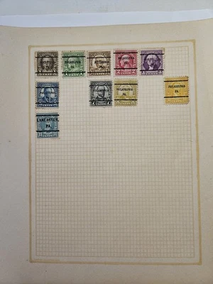 10 Vintage US Precancel Pennsylvania Cities Stamps 1/2c To 11c Album Page - Image 1 of 4