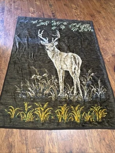 Vintage Biederlack Lodge Jagd Überwurf Bock Hirsch Wendedecke 65 x 55 USA  - Bild 1 von 3
