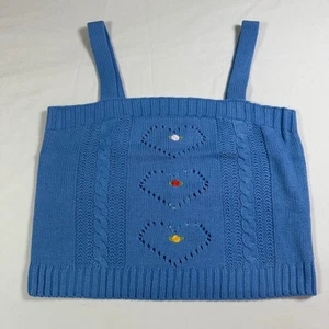 525 Born In BKLYN Waterfall Knit Tank Top Embroidered Hearts Blue Sweater S NWT - Picture 1 of 9