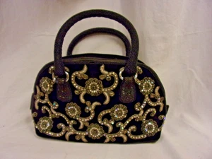 Vintage Mary Frances Satchel Style Beaded Handbag Black Silver Lovely - Picture 1 of 11