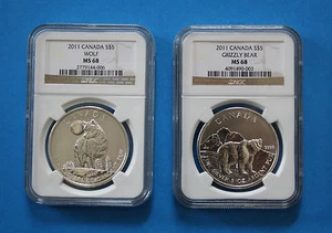 CANADA - 2011 Silver Wolf & Silver Grizzly 1oz coin pair (NGC MS68) - Picture 1 of 5