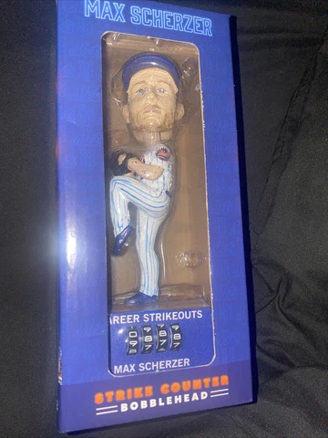 Max Scherzer Bobblehead Strike Counter, Connecting Series, 8/26 Mets, New in Box Cover