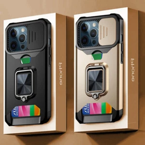 Case For iPhone 17 16 15 Pro Max 14 13 ShockProof Slide Camera Card Holder Cover - Zdjęcie 1 z 17