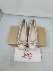 CHRISTIAN LOUBOUTIN Leche Pink Mamadrague Spike Flat Shoe Size EU 37.5 US 7.5 - Picture 1 of 11
