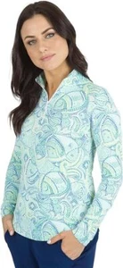 NWT IBKUL MARIEL TURQUOSE MULTI Long Sleeve Mock Golf Shirt S M L XL XXL - Picture 1 of 2