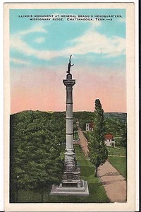 ILLINOIS MONUMENT General Bragg's Missionary  Chattanooga Tennessee Postcard TN  - Picture 1 of 2