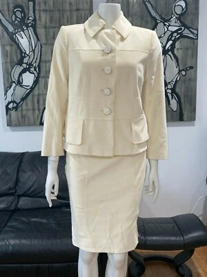 CHAQUETA FALDA TRAJE MUJER VINTAGE ESCADA BEIGE PANA CONJUNTO CADENA LOGO 34/38 Foto 1 de 4