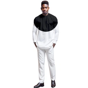 Conjunto de 2 piezas de chándal africano para hombre camisa y pantalón manga completa conjuntos Dashiki - Imagen 1 de 18