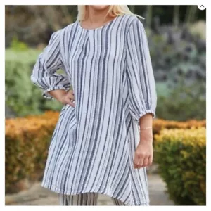 Bryn Walker Black & White Stripe Kimono Sleeve Tunic Top Mini Dress XS Oversize - Picture 1 of 10