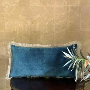 Handmade Velvet Fringe Pillow Cover – Cotton Cushion for Sofa, Bed, or Patio - Picture 1 of 11