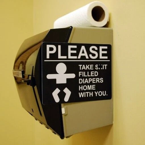 BIG MOUTH TOYS 🚽 Funny Bathroom Prank Sign – "S#IT FILLED DIAPERS" Funny Potty Gag Joke