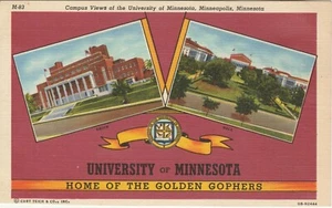 University of Minnesota Linen Postcard Campus Views Golden Gophers Minneapolis - Picture 1 of 2