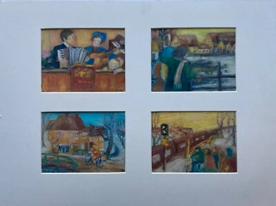 Gouache 4 Piece Kerstin Löfberg Landscapes With People Denmark - image 1 of 4
