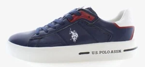 U.S. Polo Assn. Navy White Red Eco Leather Mens Trainers - Picture 1 of 5