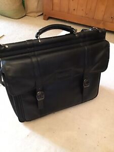 Black Leather Brief Case Lap Top Case with Shoulder Strap - Large & Very Strong