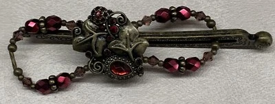 Lilla Rose Hair Clip, Antique Gold with Red Stone, Medium Size - Image 1 of 3