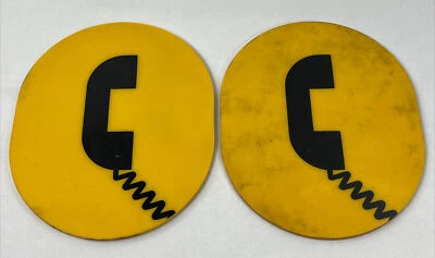 Telephone Sign lot of 2 yellow 6" x 5" used some wear - Image 1 of 4