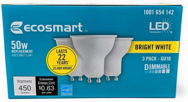 EcoSmart 50w Gu10 LED 450 Brightness Dimmable White Light Bulbs - Pack of 3... - Image 1 of 1